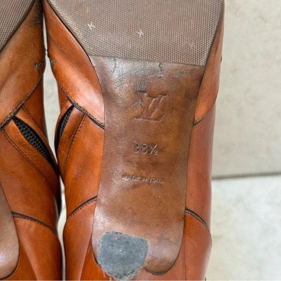 Louis Vuitton Cognac Beautiful Stitching Ankle Boots 38.5 - Picture 9 of 11